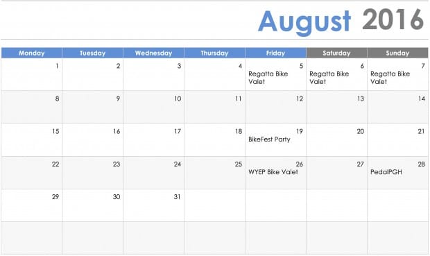 Summer Outreach Specialist Calendar - August