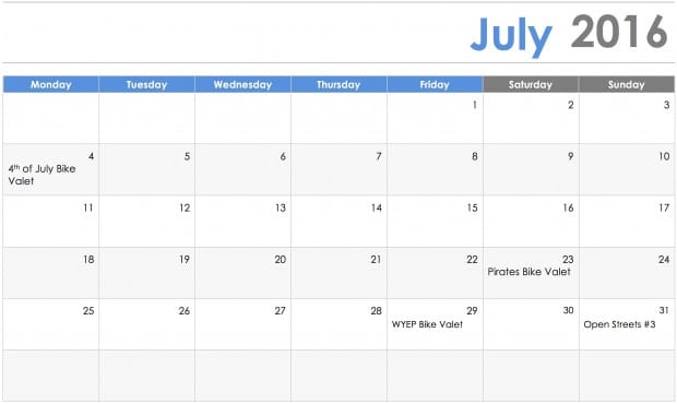 Summer Outreach Specialist Calendar - July