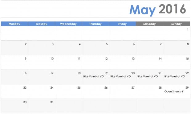 Summer Outreach Specialist Calendar - May