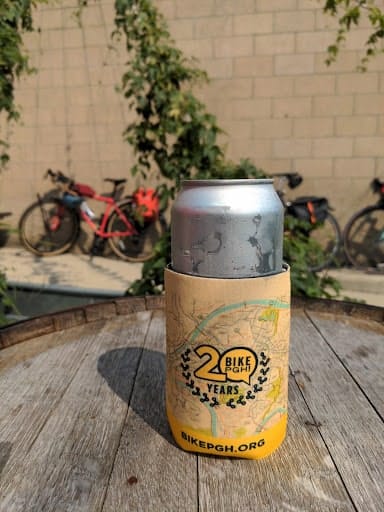 BikePGH Anniv can and koozie