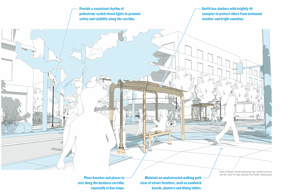 Image is of a design concept for bus shelters in Lawrenceville.