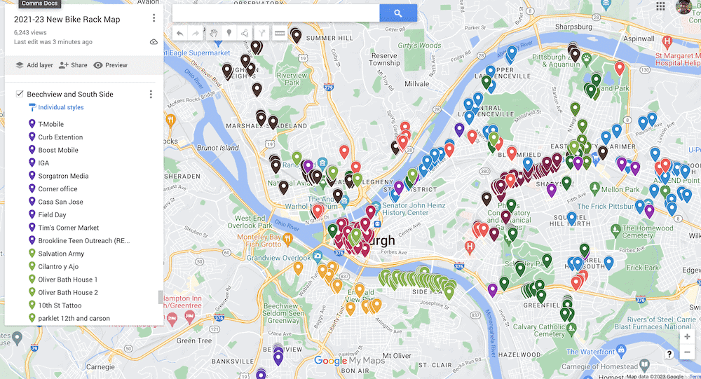 Map of the 500 new bike racks