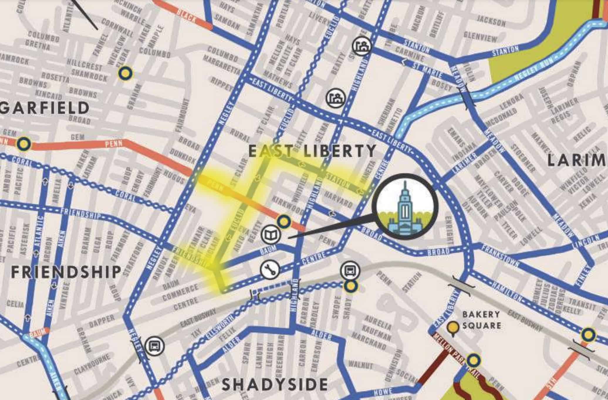 Map shows the extents of this phase of the Penn Circle conversion project and adjacent streets