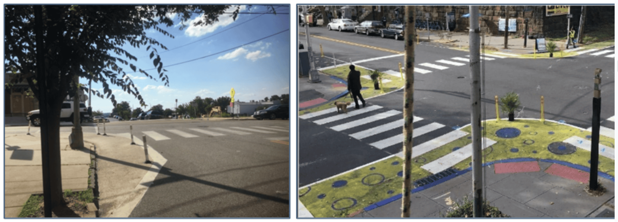 Image shows two pictures of daylight intersections