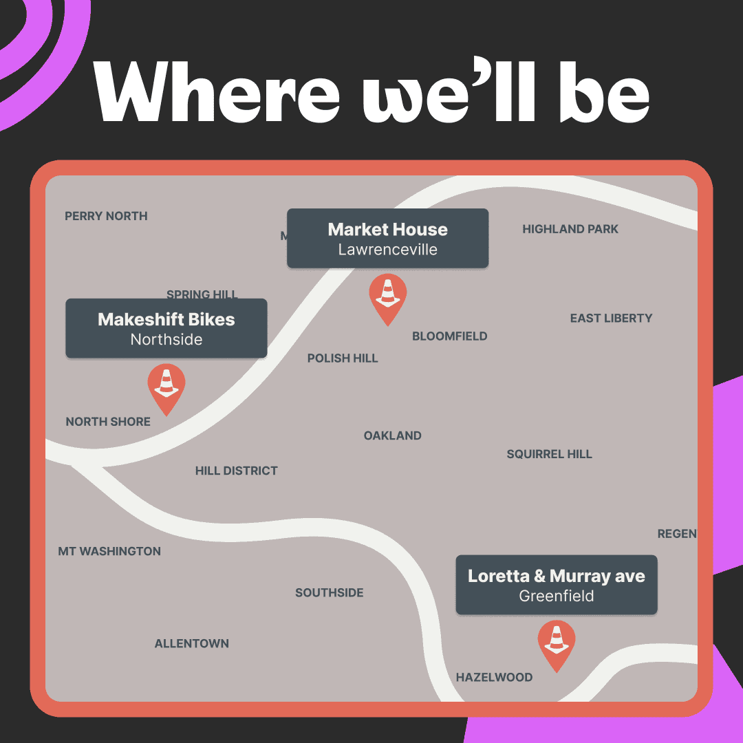 Map of locations for each Park(ing) Day activation, as described below.