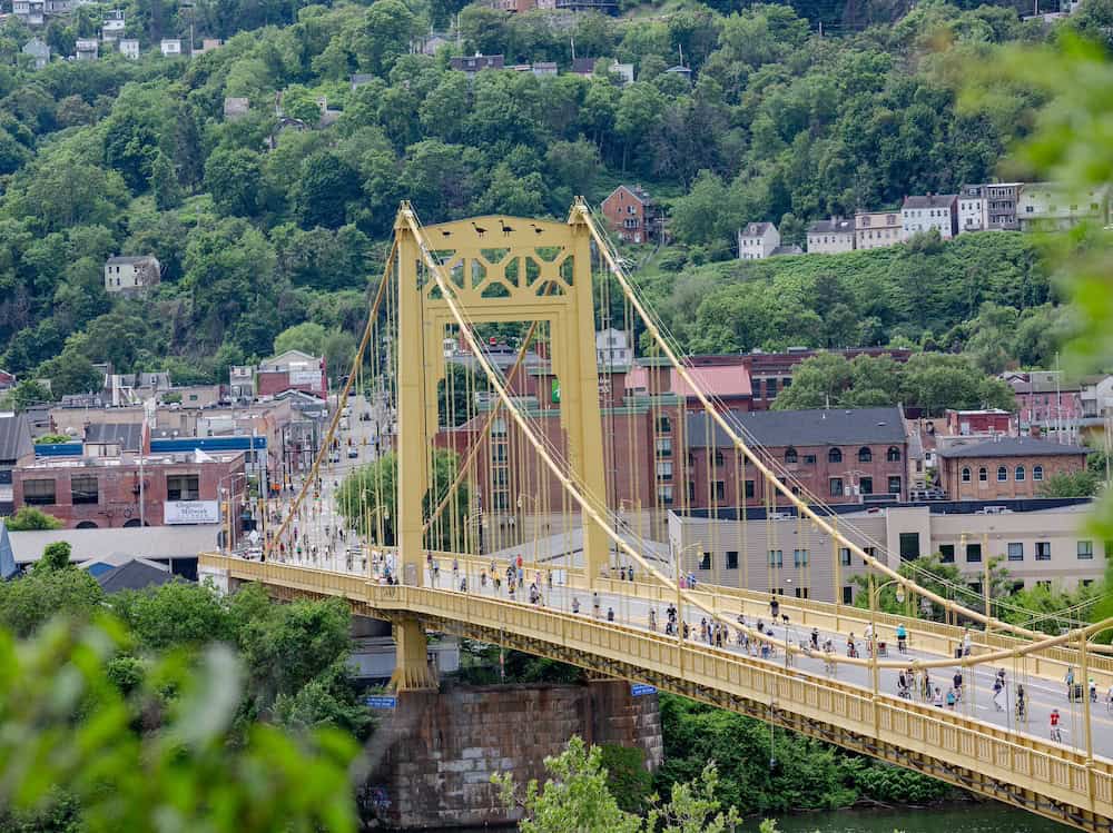 Photo of Pittsburgh's 10th Street Bridge in South Side during OpenStreetsPGH 