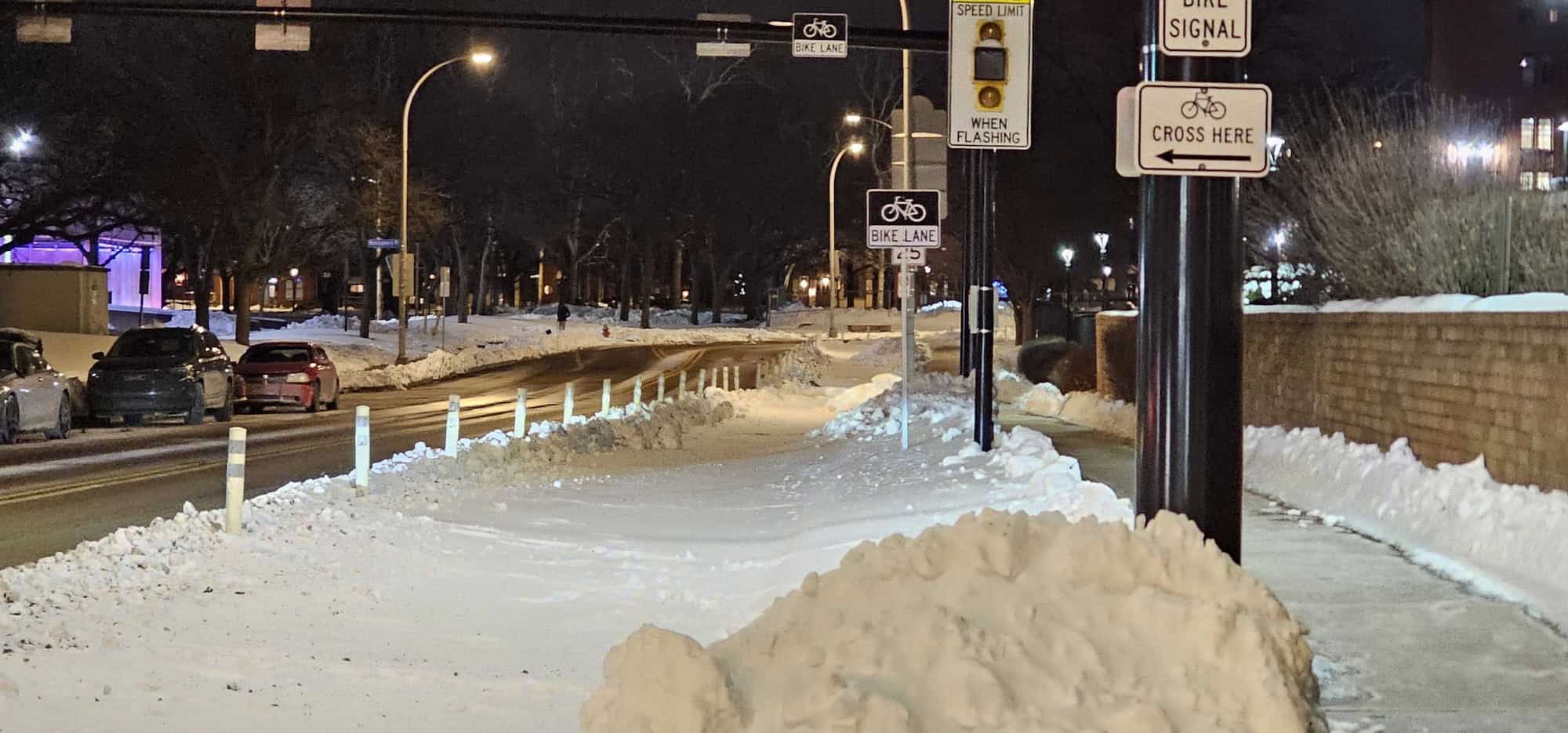 SNOW COVERED BIKE LANE IN PITTSBURGH, PA