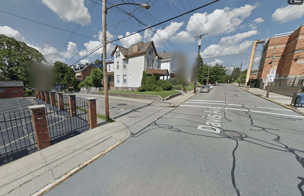 Screenshot of Google Maps at the intersection of Davis Ave and Massachusetts Ave, where the hit and run took place.
