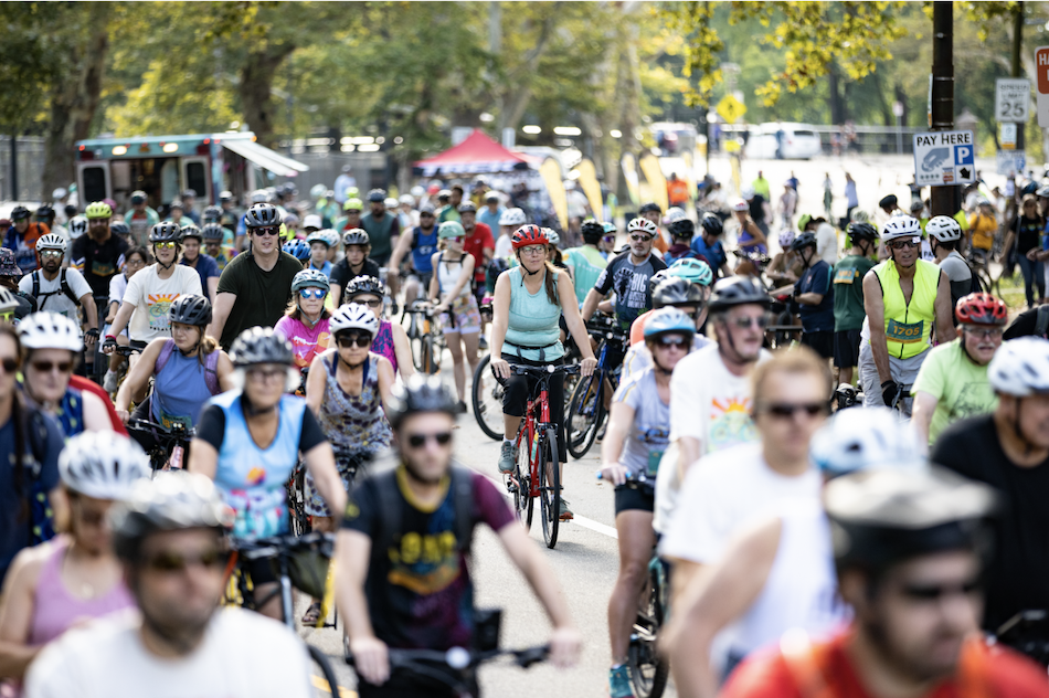 A crowd of cyclists at PedalPGH
