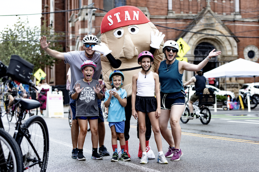 Stan the pierogi in the Strip District with a family 