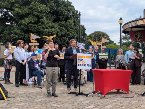 Scott Bricker addresses the crowd at the Press Conference. 