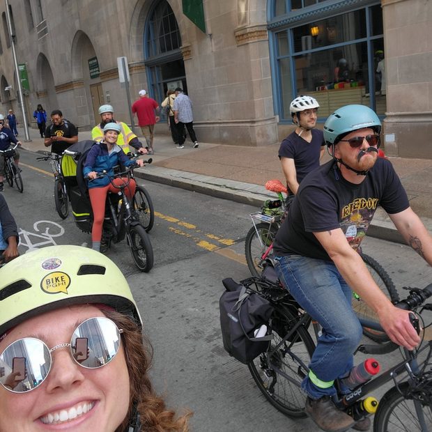 Group photo, Riding bikes in Downtown Pittsburgh